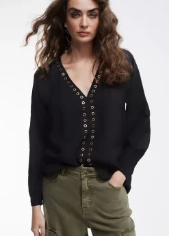 Online Blusa detalle eyelets Camisetas Y Tops|Camisas Y Blusas