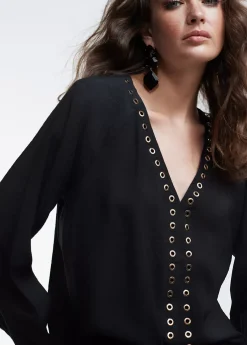 Online Blusa detalle eyelets Camisetas Y Tops|Camisas Y Blusas