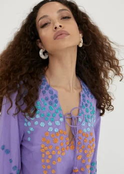 Clearance Caftan corto con bordado Baño