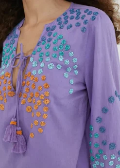 Clearance Caftan corto con bordado Baño