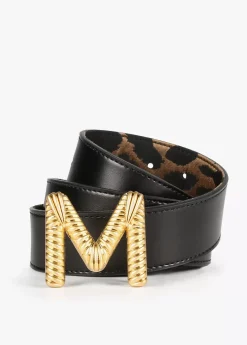 Online Cinturón reversible estampado animal y negro Animal Print|Cinturones