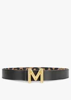 Online Cinturón reversible estampado animal y negro Animal Print|Cinturones