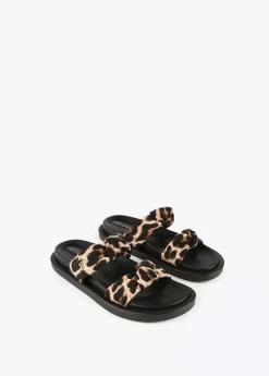 New Sandalia plana tiras estampado animal Calzado|Baño