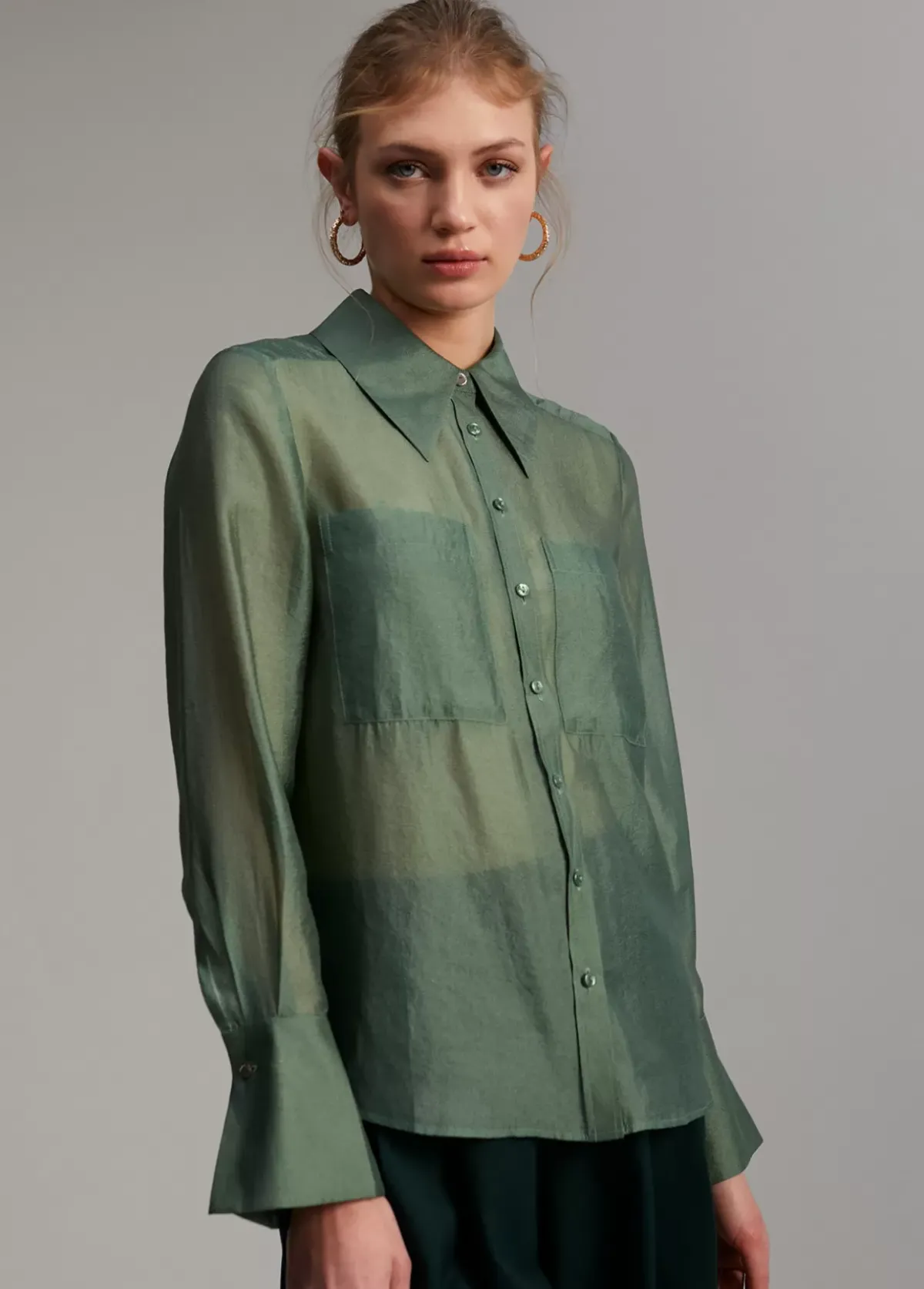 Sale Blusa bolsillos transparencia Camisas Y Blusas