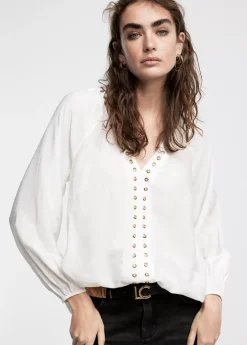 Online Blusa detalle eyelets Camisetas Y Tops|Camisas Y Blusas