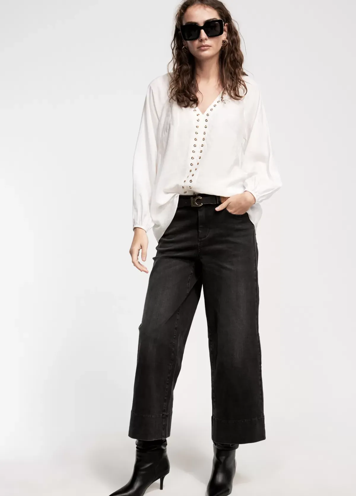 Online Blusa detalle eyelets Camisetas Y Tops|Camisas Y Blusas