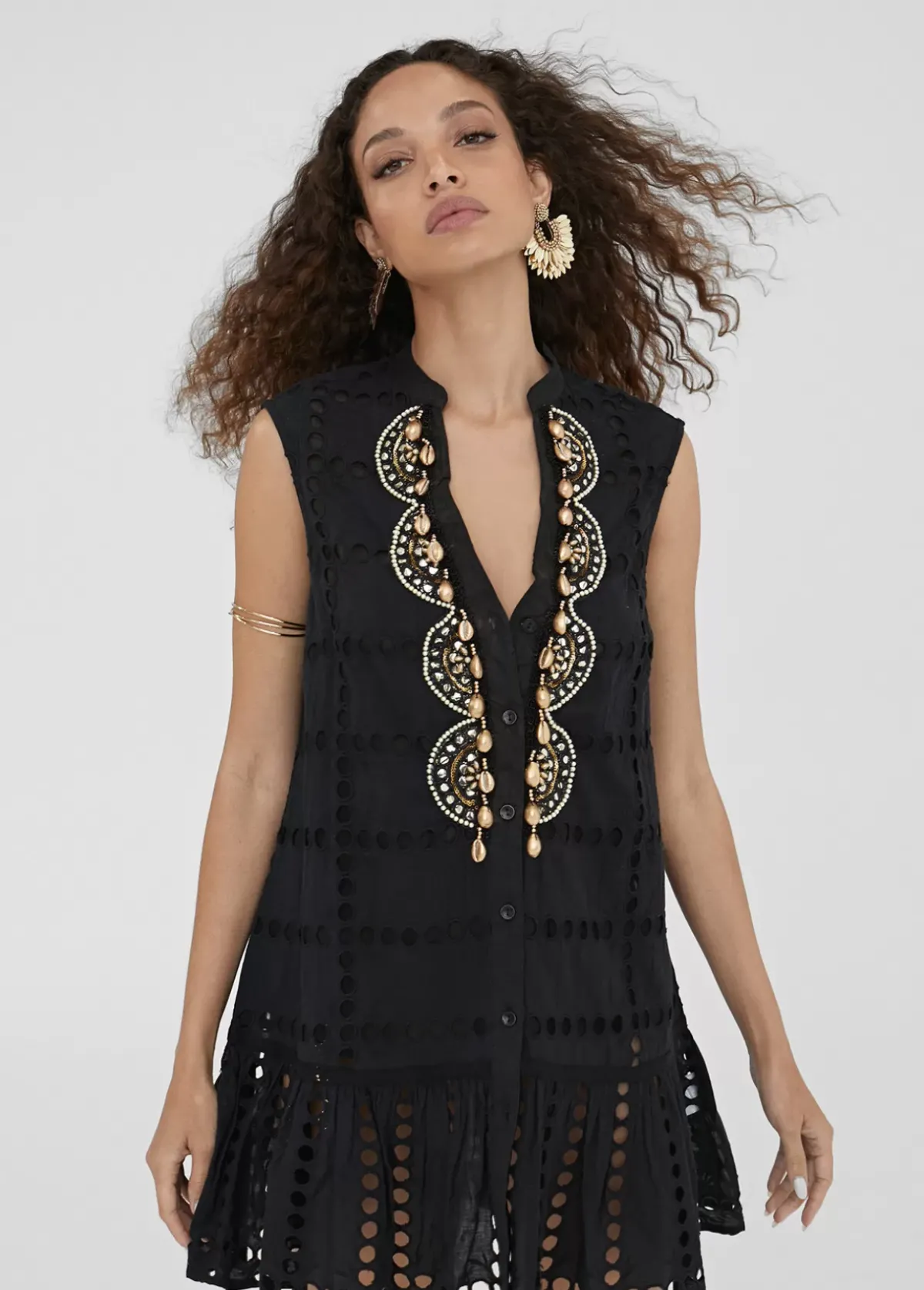 Clearance Caftan corto bordado Baño