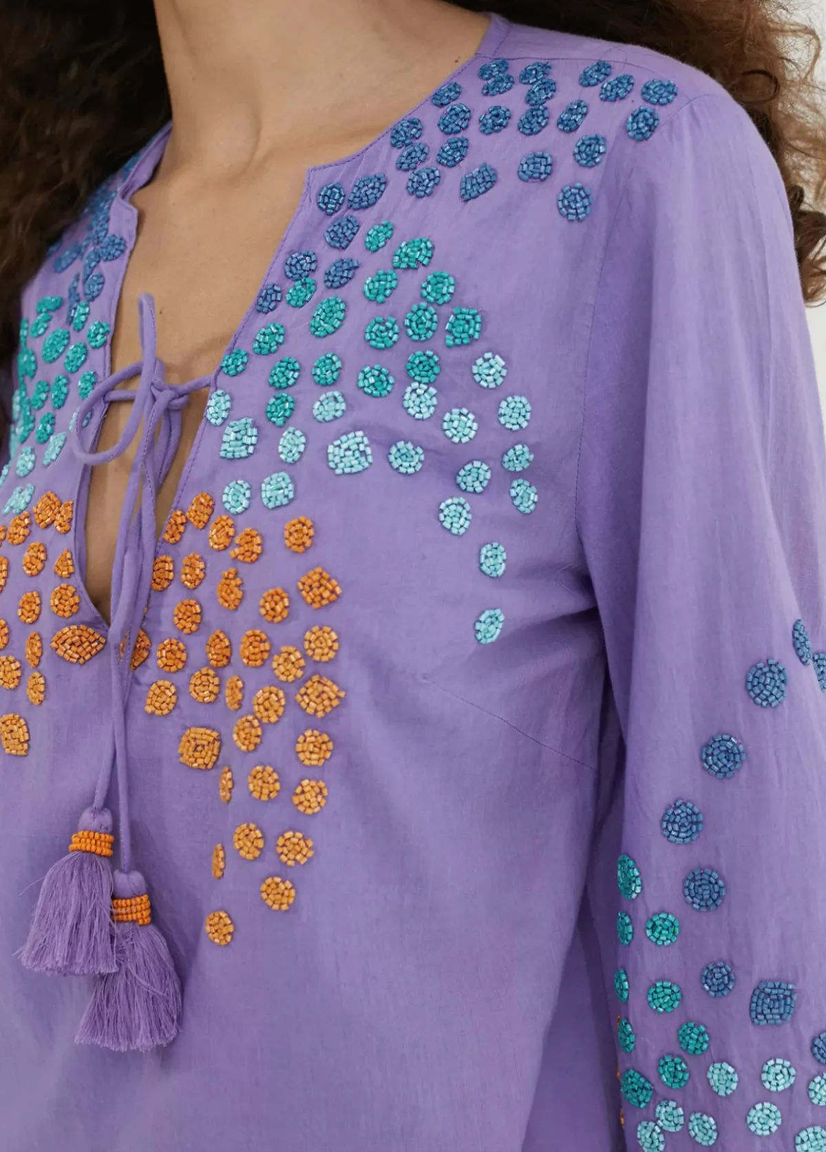 Clearance Caftan corto con bordado Baño