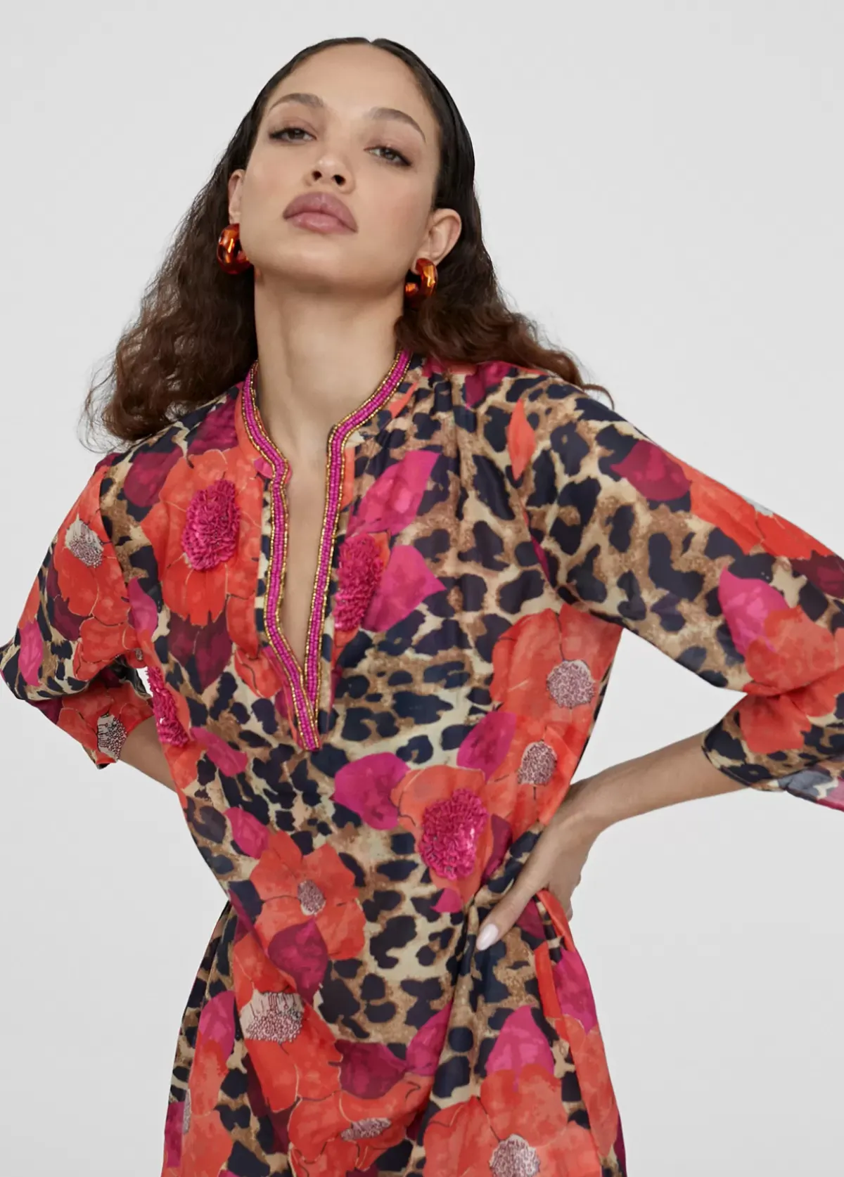 Hot Caftan corto estampado Baño