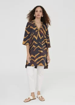 Online Caftan corto estampado cebra Camisas Y Blusas|Baño