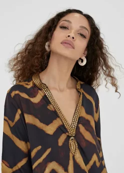 Online Caftan corto estampado cebra Camisas Y Blusas|Baño