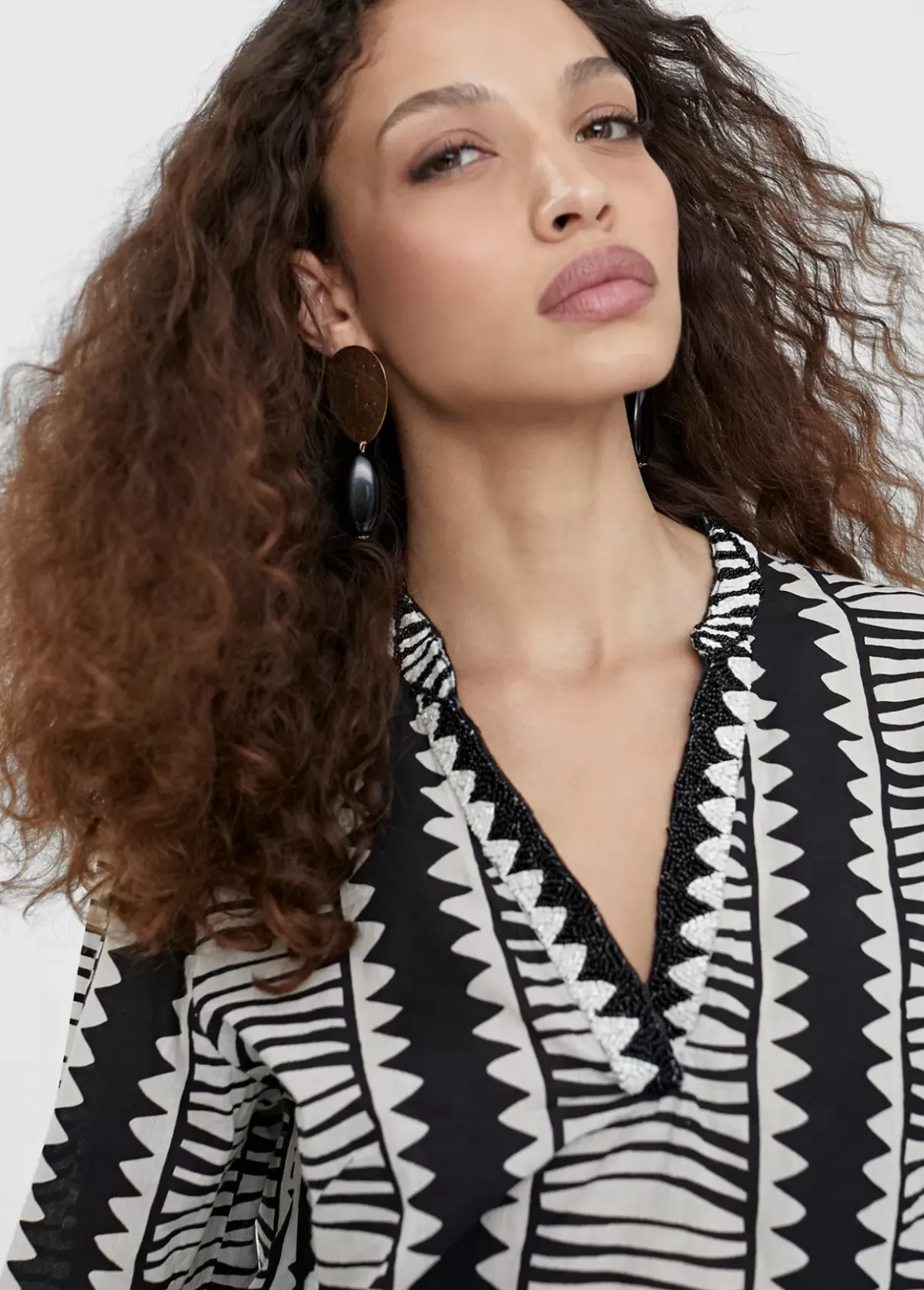 Caftán camisero estampado étnico Camisas Y Blusas|Baño