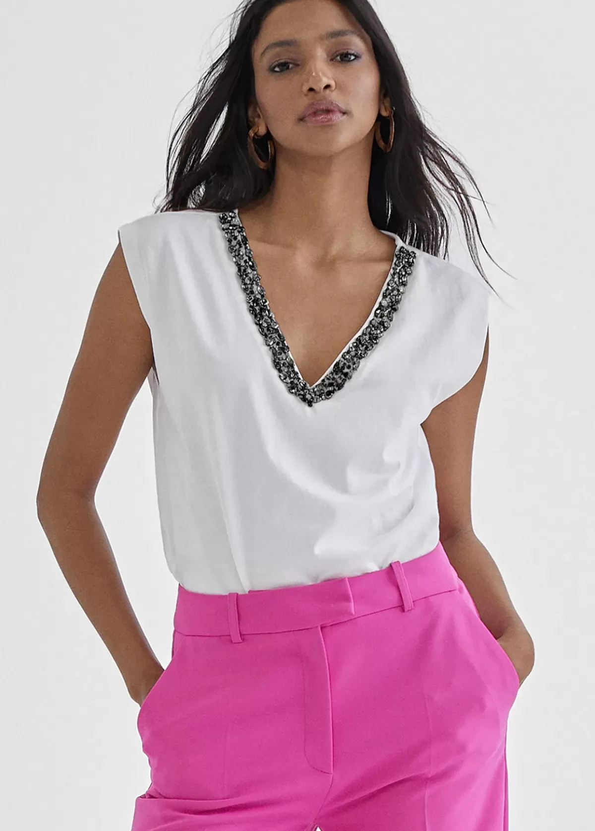 Clearance Camiseta escote joyas Camisetas Y Tops