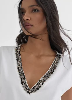 Clearance Camiseta escote joyas Camisetas Y Tops