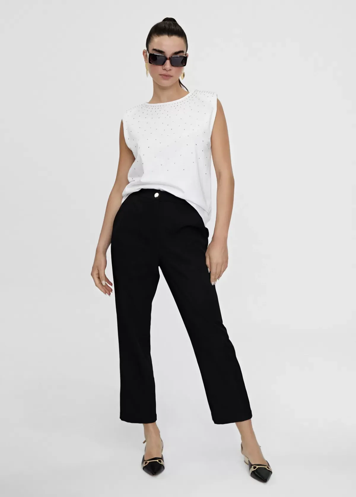 Discount Camiseta hombreras strass Camisetas Y Tops