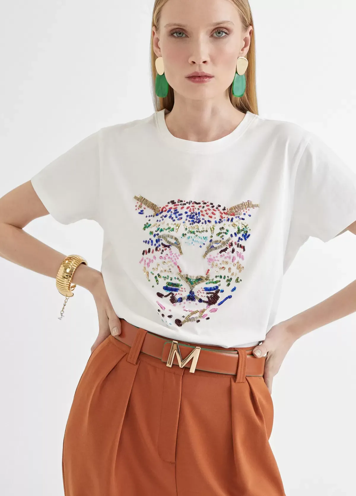 Online Camiseta tigre bordado Camisetas Y Tops