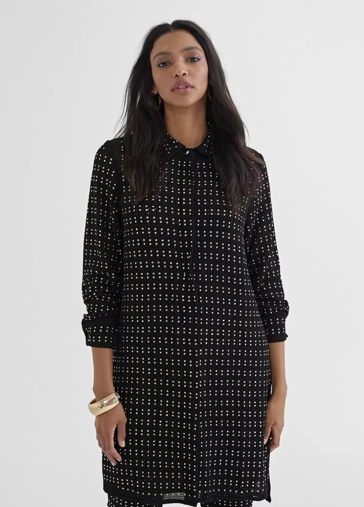 Outlet Chaqueta larga con piezas metálicas Camisas Y Blusas|Chaquetas Y Gabardinas