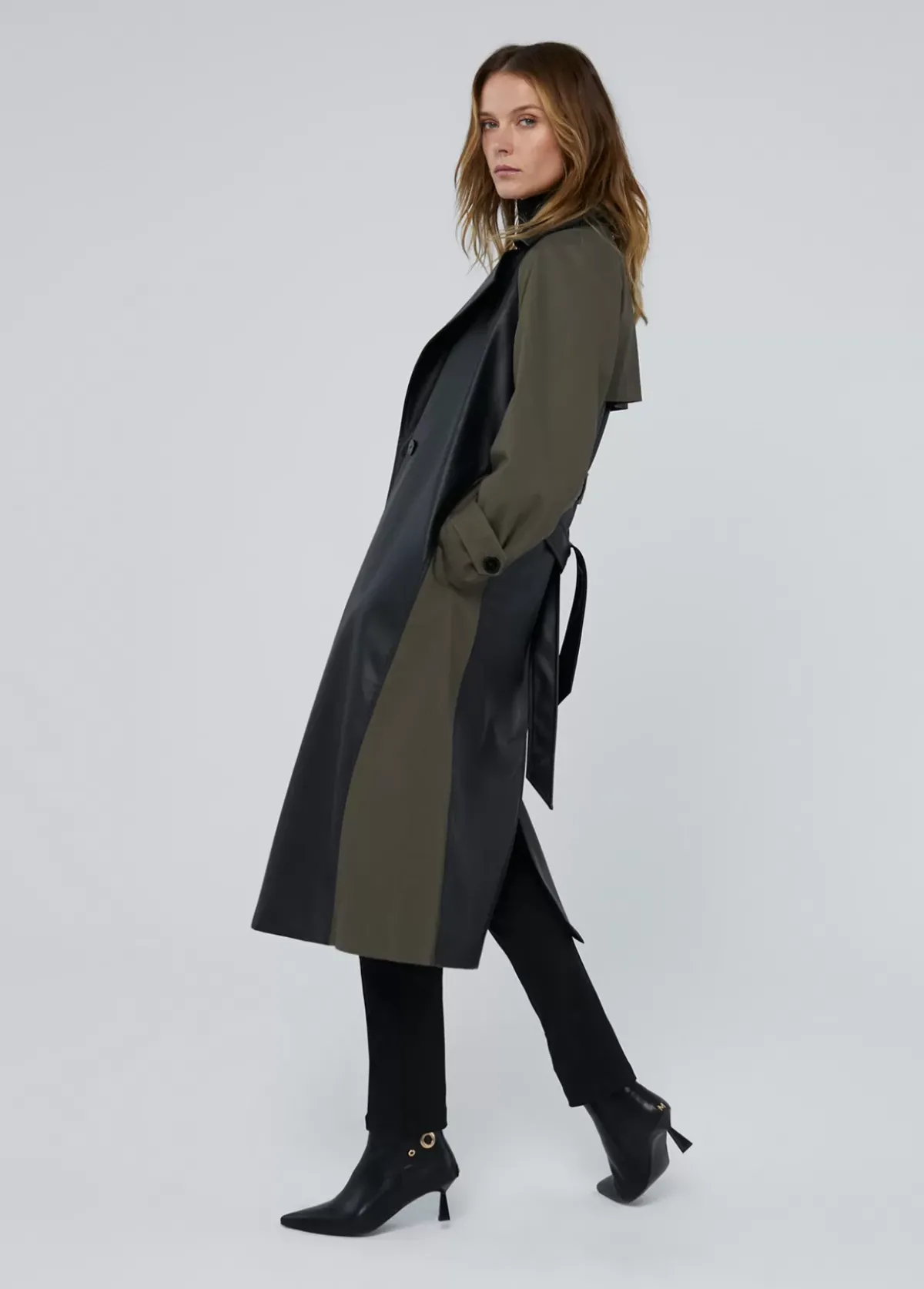 Sale Gabardina combinada efecto piel Chaquetas Y Gabardinas