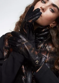 Outlet Guantes animal print metalizado Animal Print|Gorros Sombreros Y Guantes