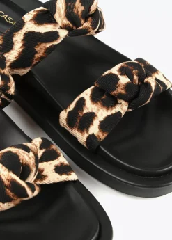 New Sandalia plana tiras estampado animal Calzado|Baño