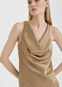 Best Top satinado con drapeado Camisetas Y Tops