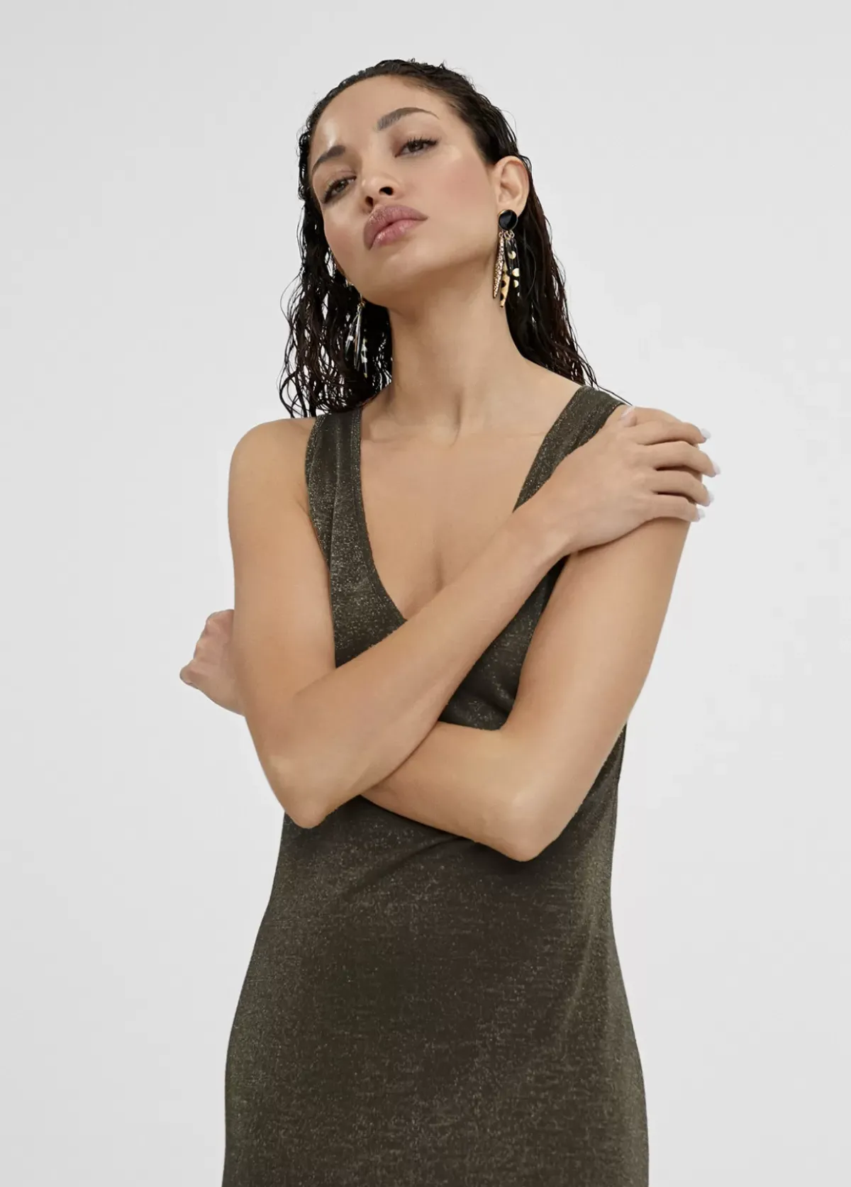 Sale Vestido largo y dorado Vestidos Y Faldas|Punto