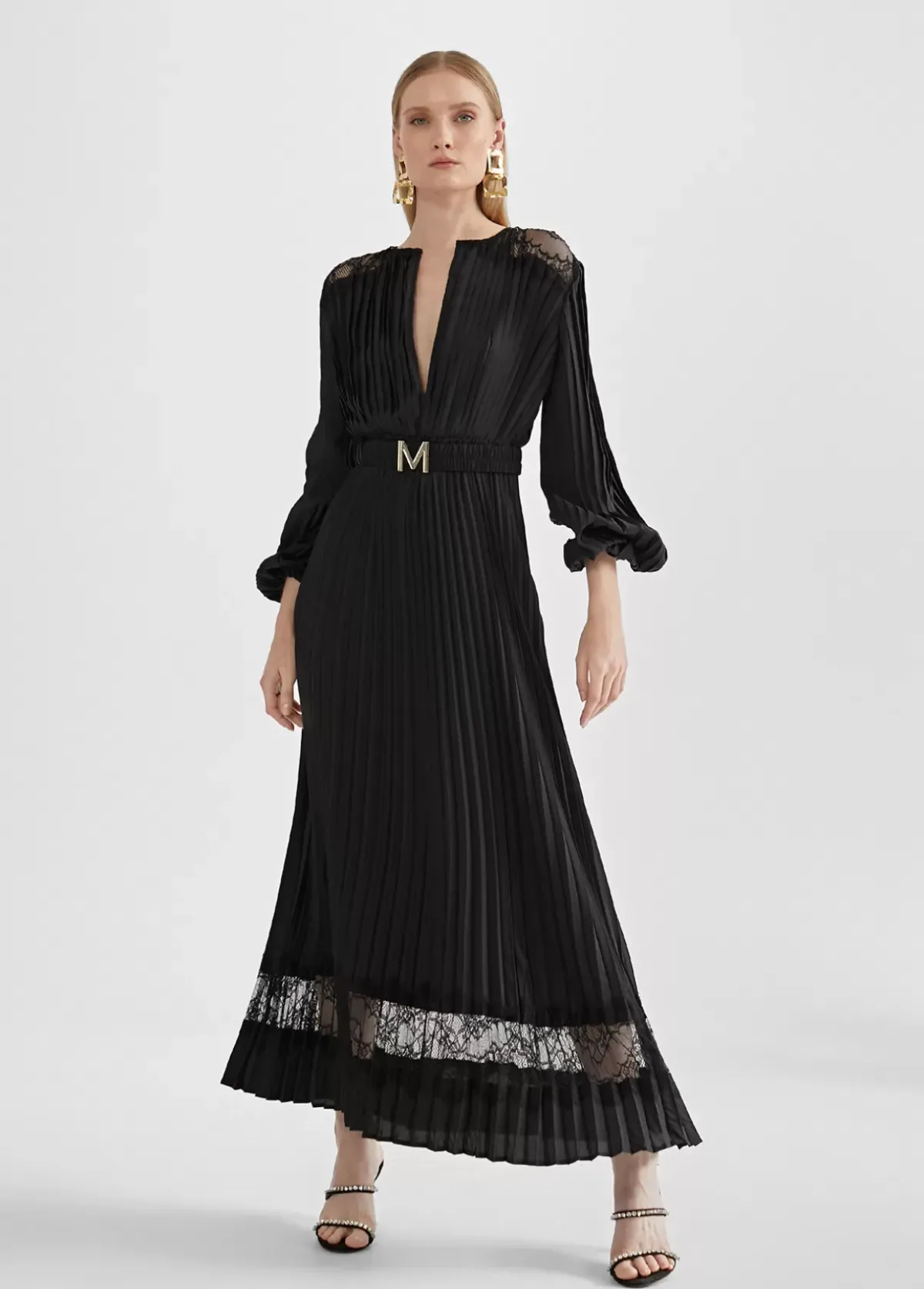 Sale Vestido largo plisado y encaje Vestidos Y Faldas