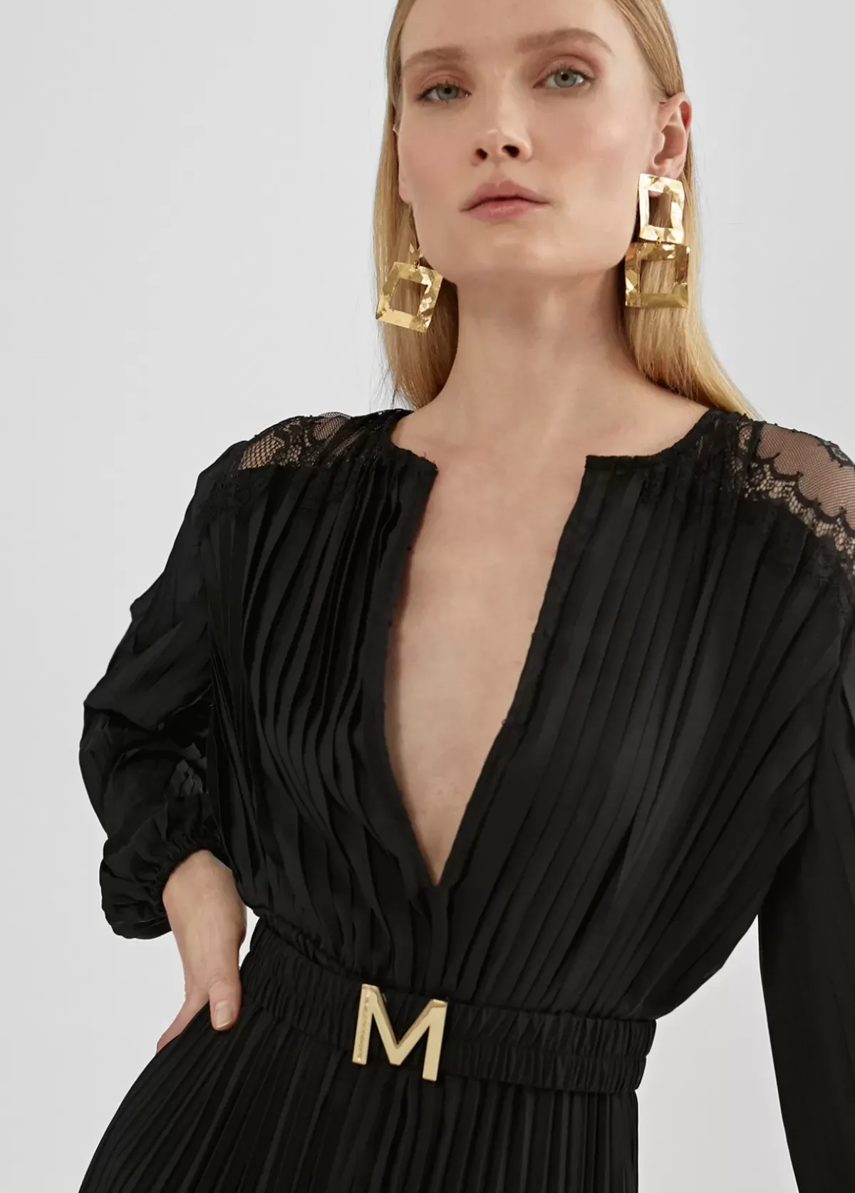 Sale Vestido largo plisado y encaje Vestidos Y Faldas