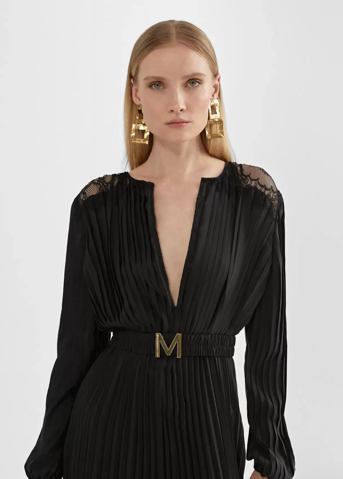 Sale Vestido largo plisado y encaje Vestidos Y Faldas