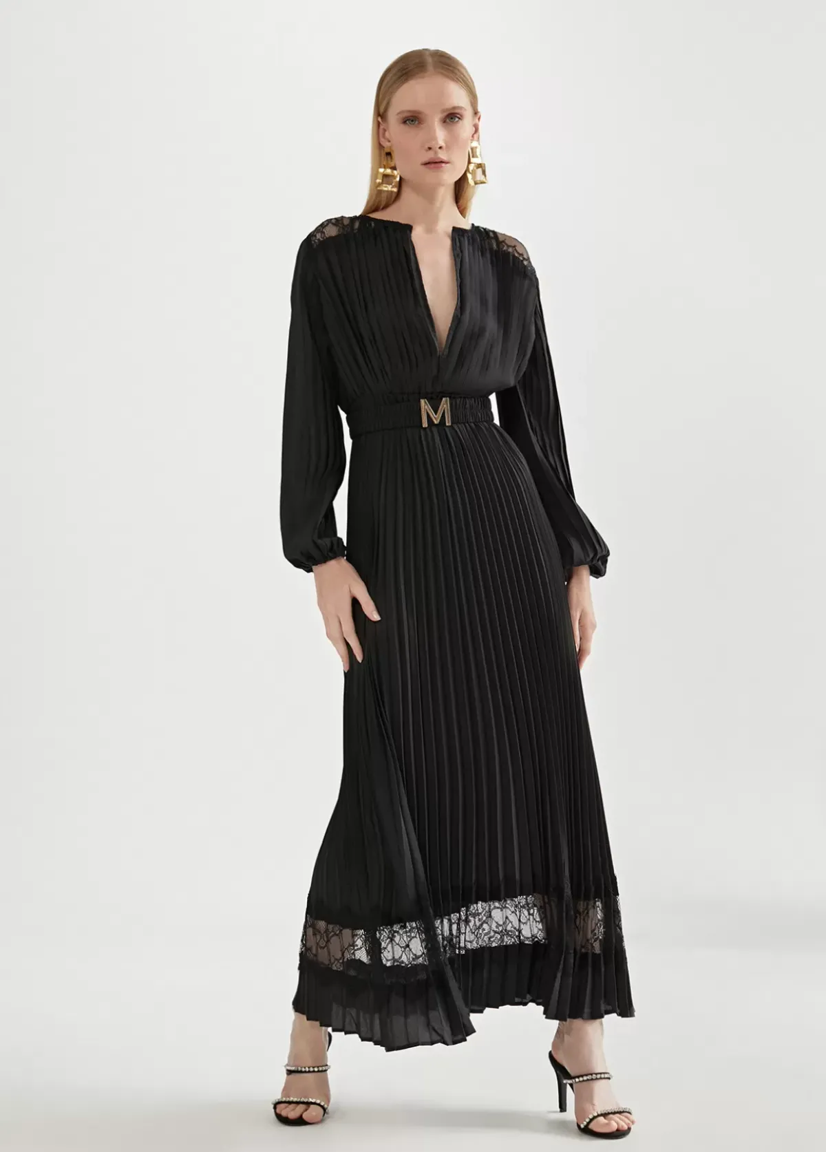 Sale Vestido largo plisado y encaje Vestidos Y Faldas