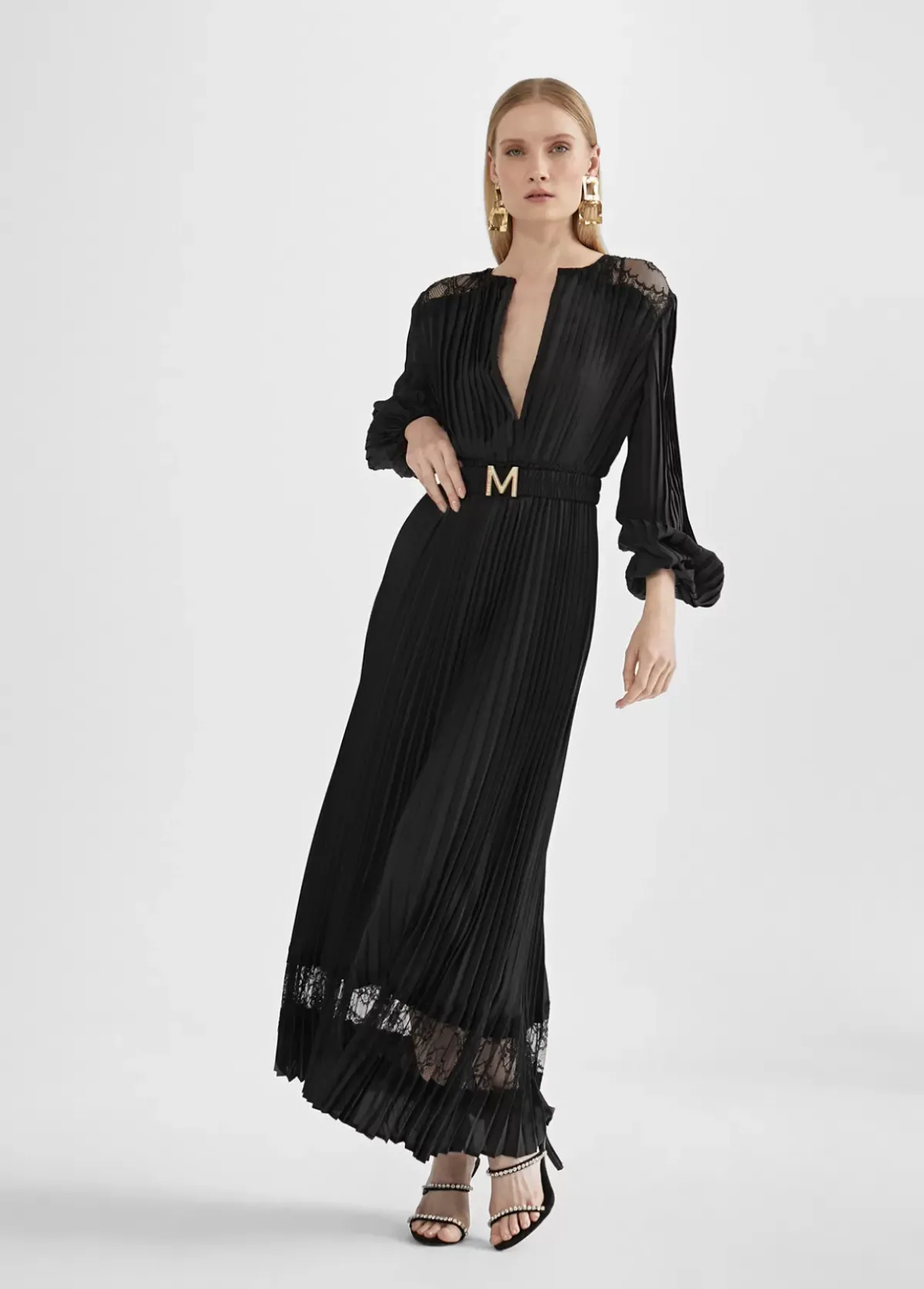 Sale Vestido largo plisado y encaje Vestidos Y Faldas