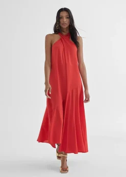 Best Vestido midi cuello halter cruzado Vestidos Y Faldas