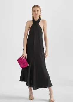 Vestido midi cuello halter cruzado Vestidos Y Faldas